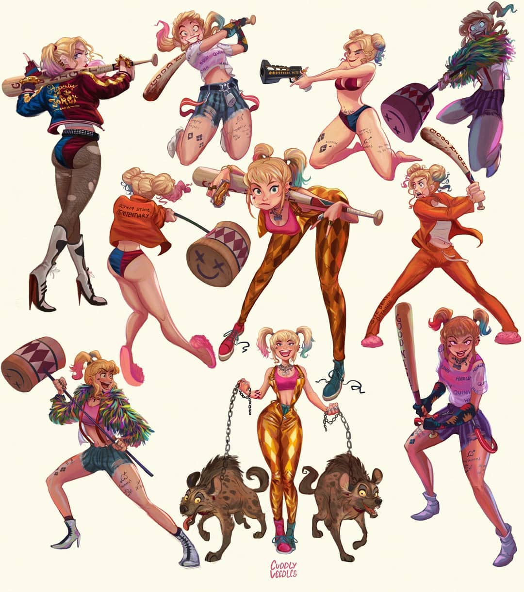 Here are the fanarts of Harley Quinn with different gestures and expressions! 