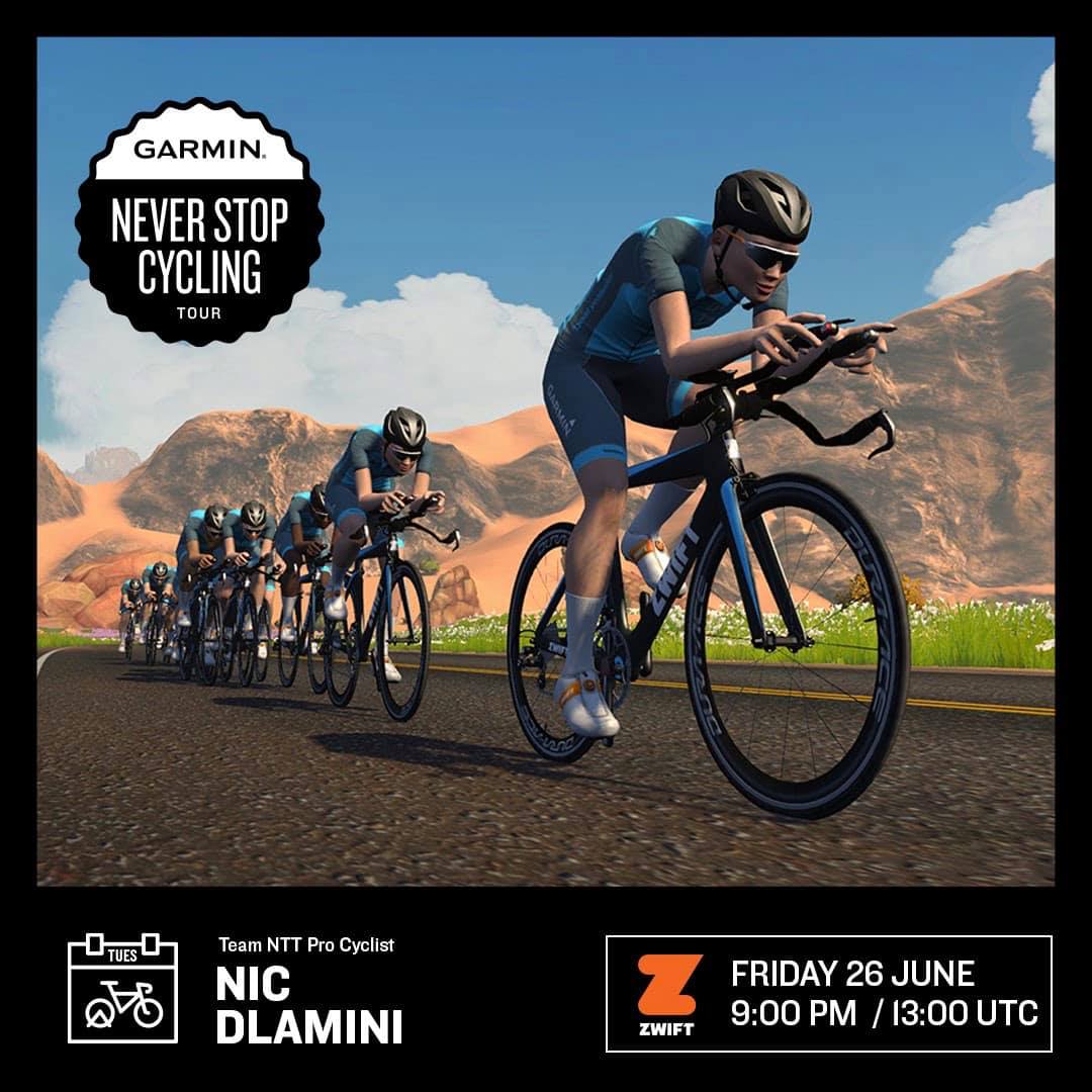 This is one virtual ride you do not want to miss. Join us in our Never Stop Cycling Tour, tomorrow 26th June, 9PM.  Ride through Innsbruck and chat with Nicholas Dlamini, NTT Pro Cycling powerhouse, the King of the Mountains Champion in Tour Down Under and Tour of Britain 2018!  How to join:...